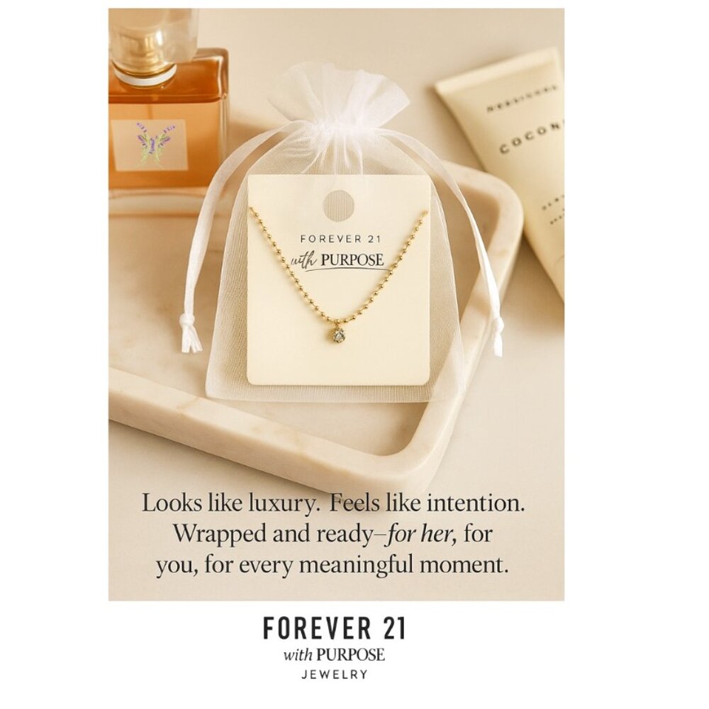 NEW Forever 21 With Purpose Gold Beaded Adjustable Necklace w/Sparkling Pendant